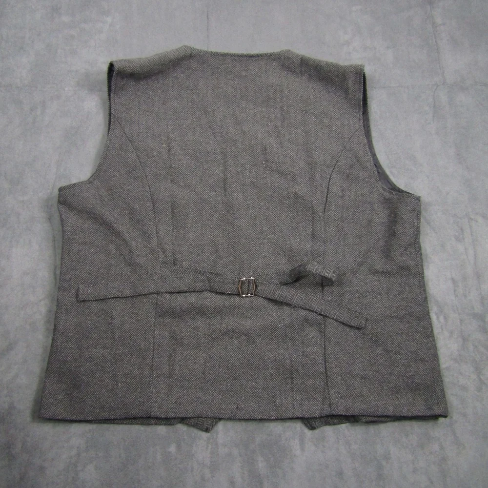 Herringbone Waistcoat Vest Mens XL Gray Tweed Cinch Back Formal Wedding
